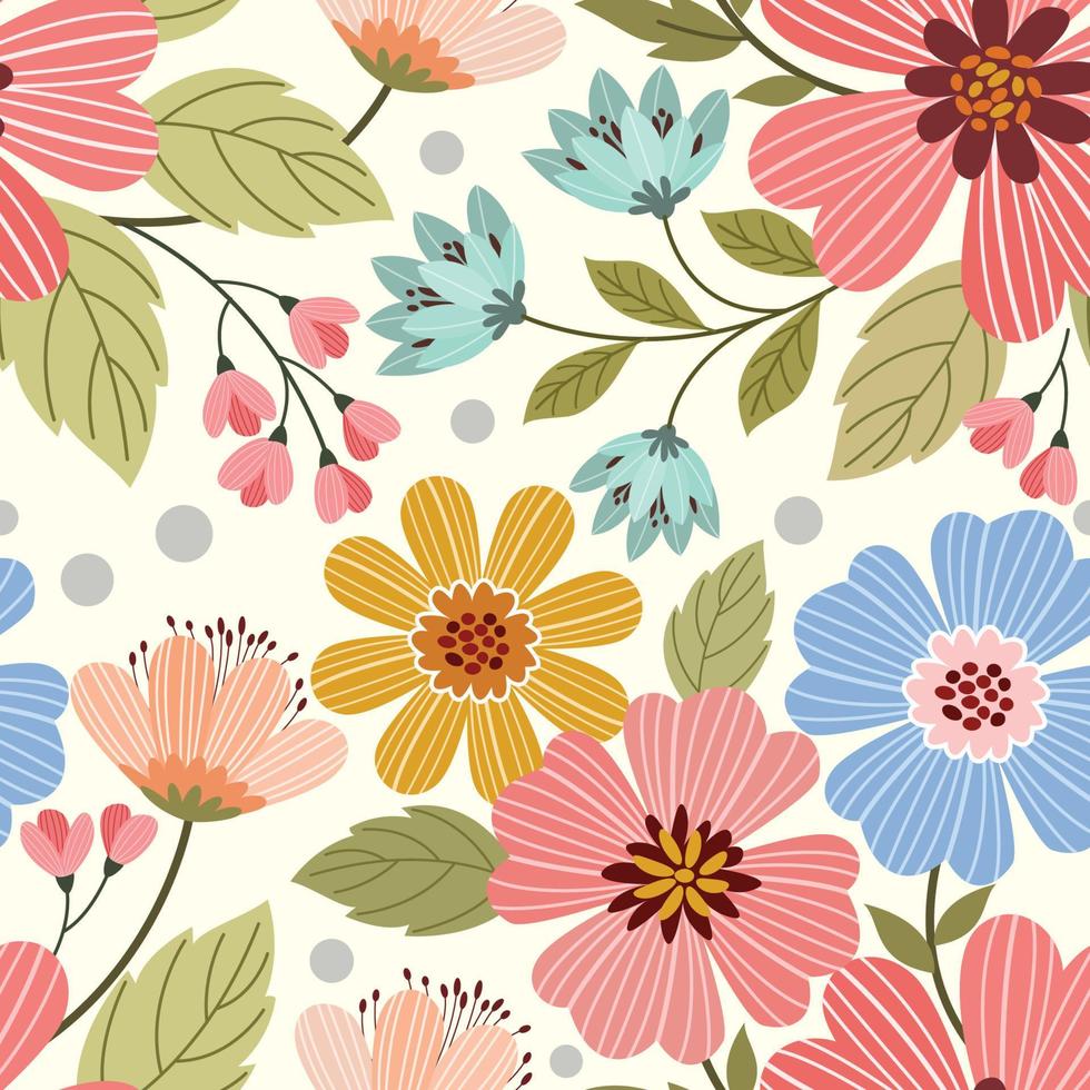 Colorful flowers seamless pattern vector