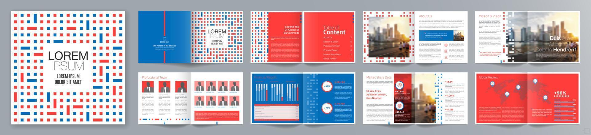 Corporate business presentation guide brochure template, Annual report, 16 page minimalist flat geometric business brochure design template, square size. vector