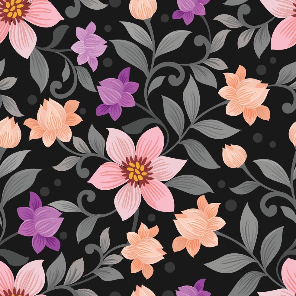 Colorful hand draw flowers seamless pattern. vector