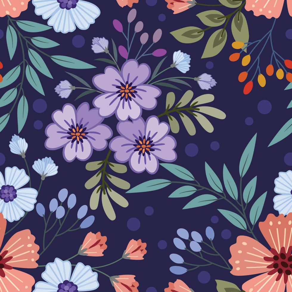 Colorful hand draw flowers seamless pattern vector
