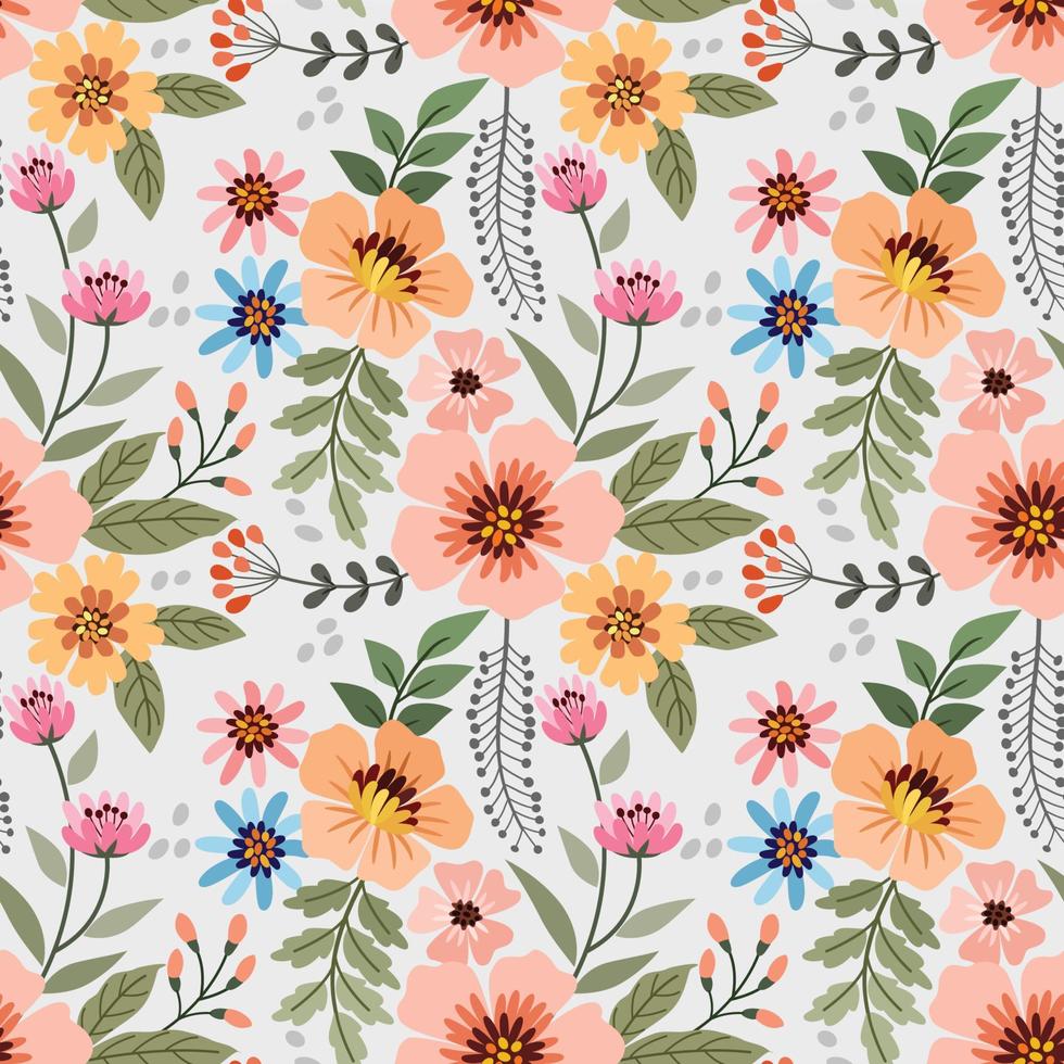 Colorful hand draw flowers seamless pattern vector