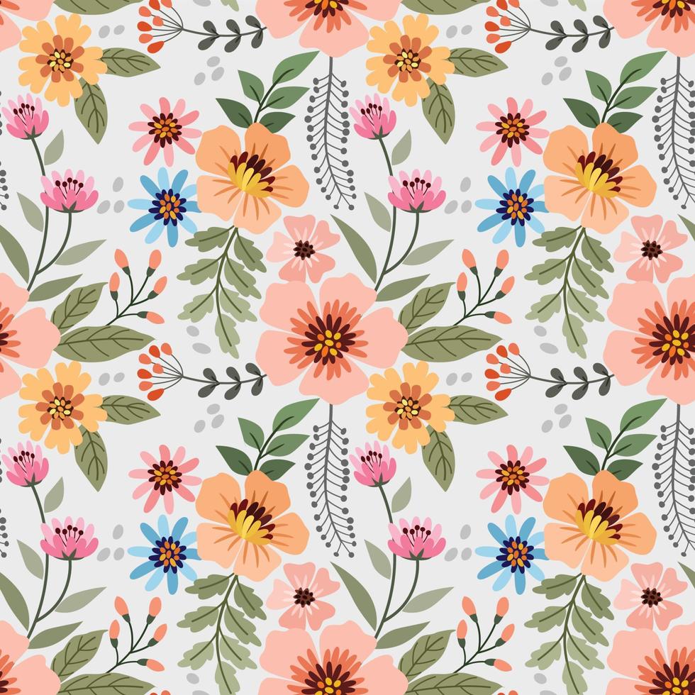 Colorful hand draw flowers seamless pattern vector