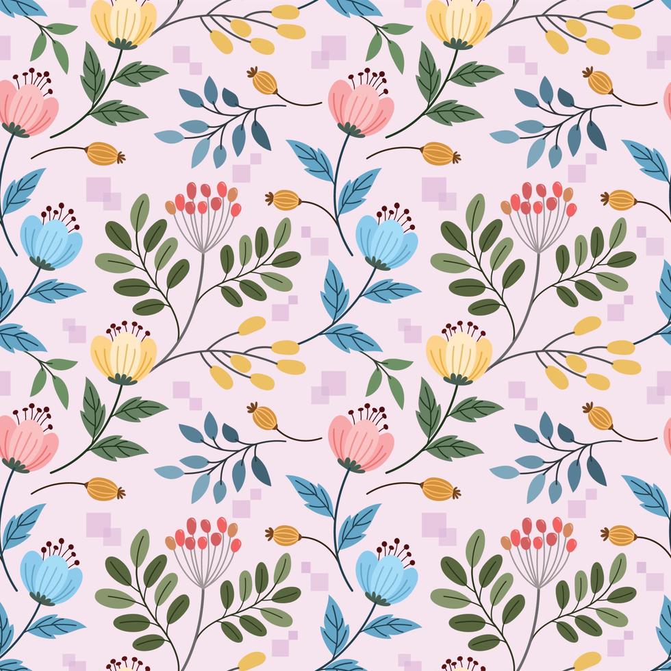 Colorful hand draw flowers seamless pattern vector