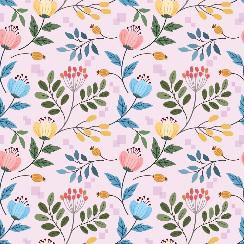 Colorful hand draw flowers seamless pattern vector