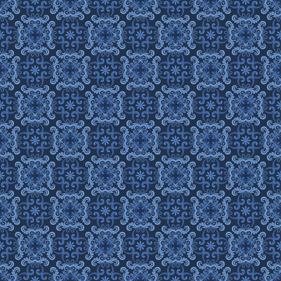 Monochrome blue ornament seamless pattern. vector