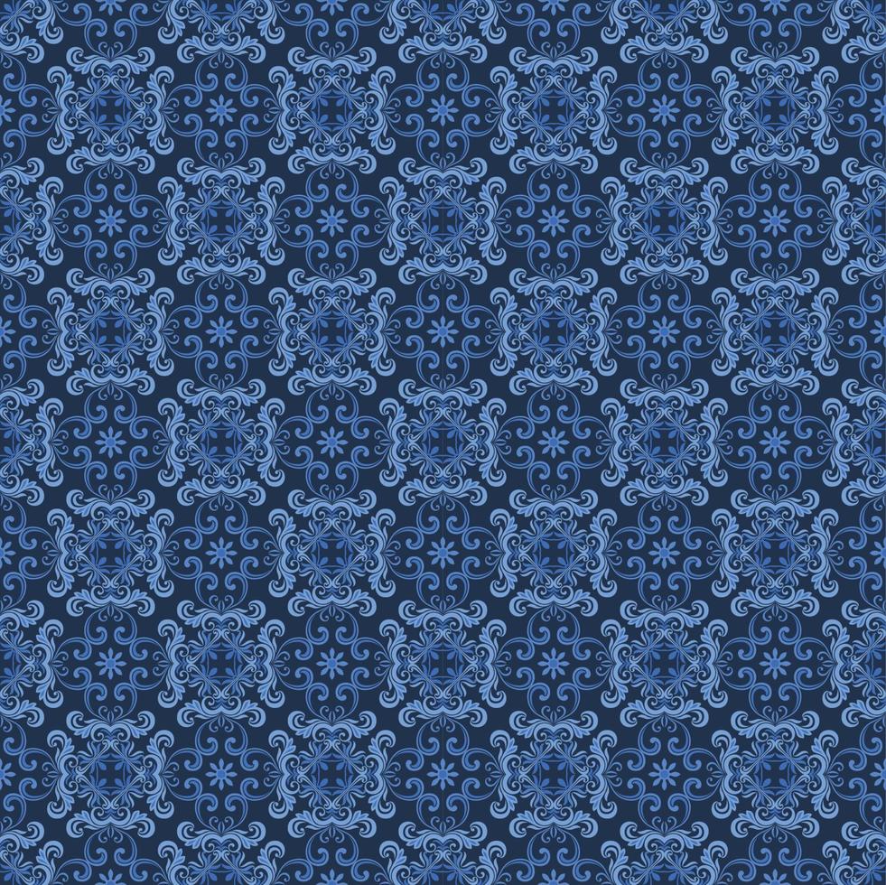 Monochrome blue ornament seamless pattern. vector