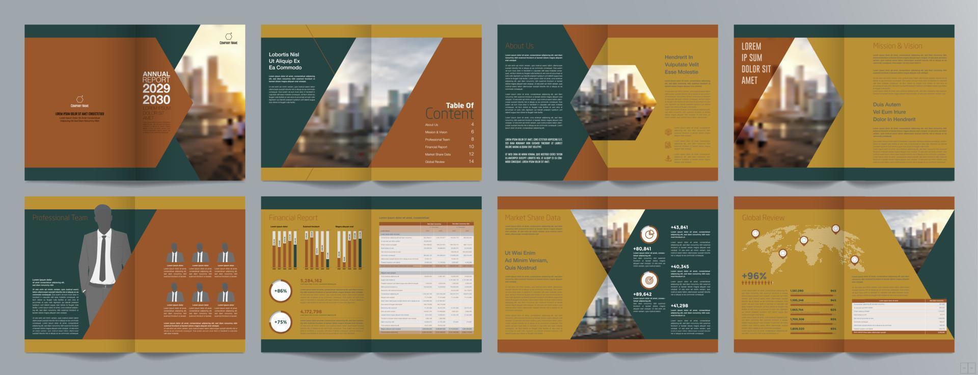 Corporate business presentation guide brochure template, Annual report, 16 page minimalist flat geometric business brochure design template, A4 size. vector