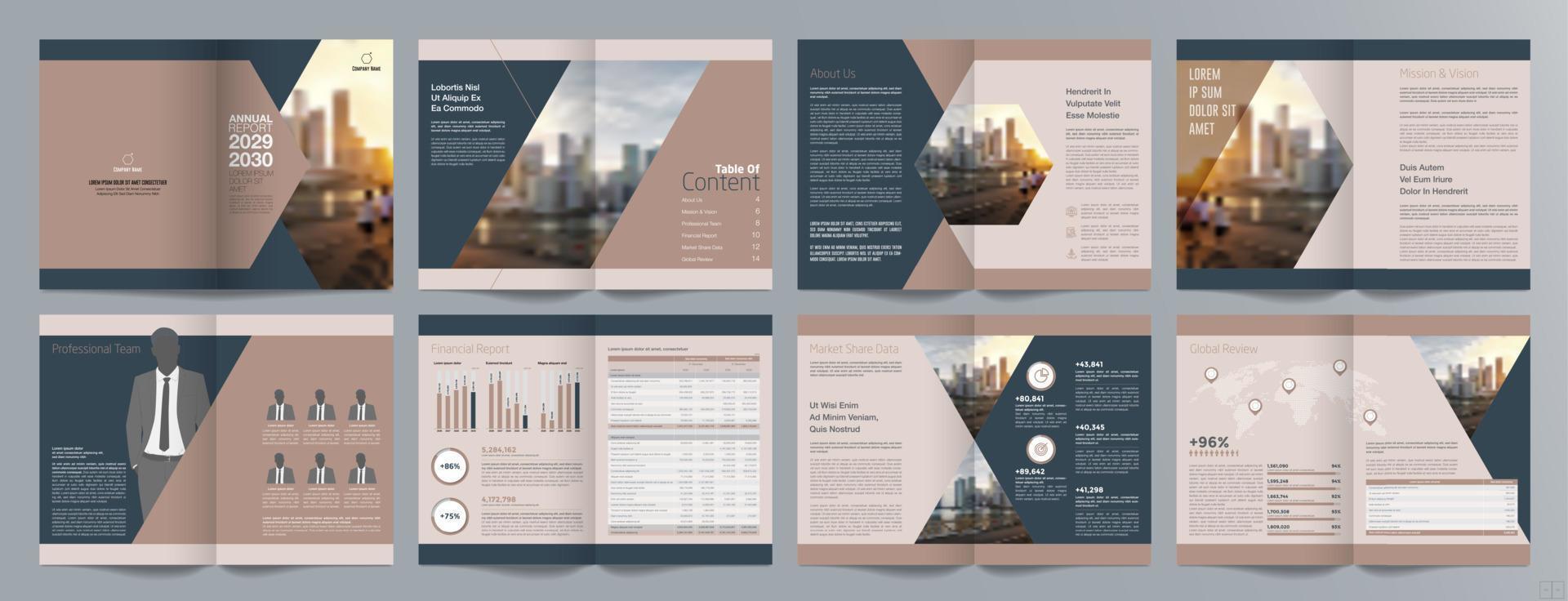 Corporate business presentation guide brochure template, Annual report, 16 page minimalist flat geometric business brochure design template, A4 size. vector