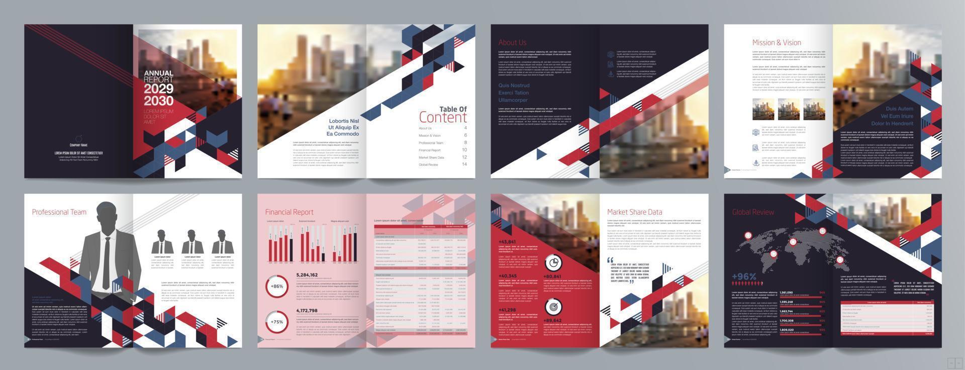 plantilla de folleto de guía de presentación de negocios corporativos, informe anual, plantilla de diseño de folleto de negocios geométrico plano minimalista de 16 páginas, tamaño a4. vector