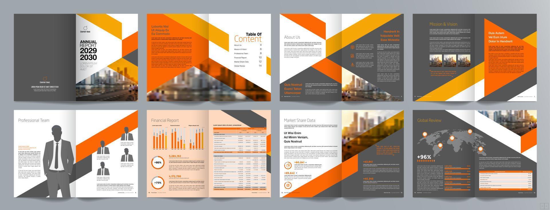 plantilla de folleto de guía de presentación de negocios corporativos, informe anual, plantilla de diseño de folleto de negocios geométrico plano minimalista de 16 páginas, tamaño a4. vector