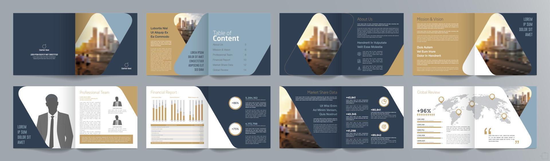 Corporate business presentation guide brochure template, Annual report, 16 page minimalist flat geometric business brochure design template, square size. vector