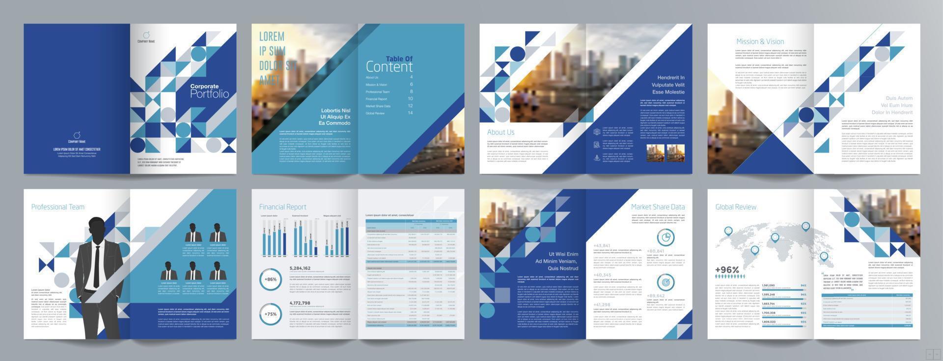 Corporate business presentation guide brochure template, Annual report, 16 page minimalist flat geometric business brochure design template, A4 size. vector