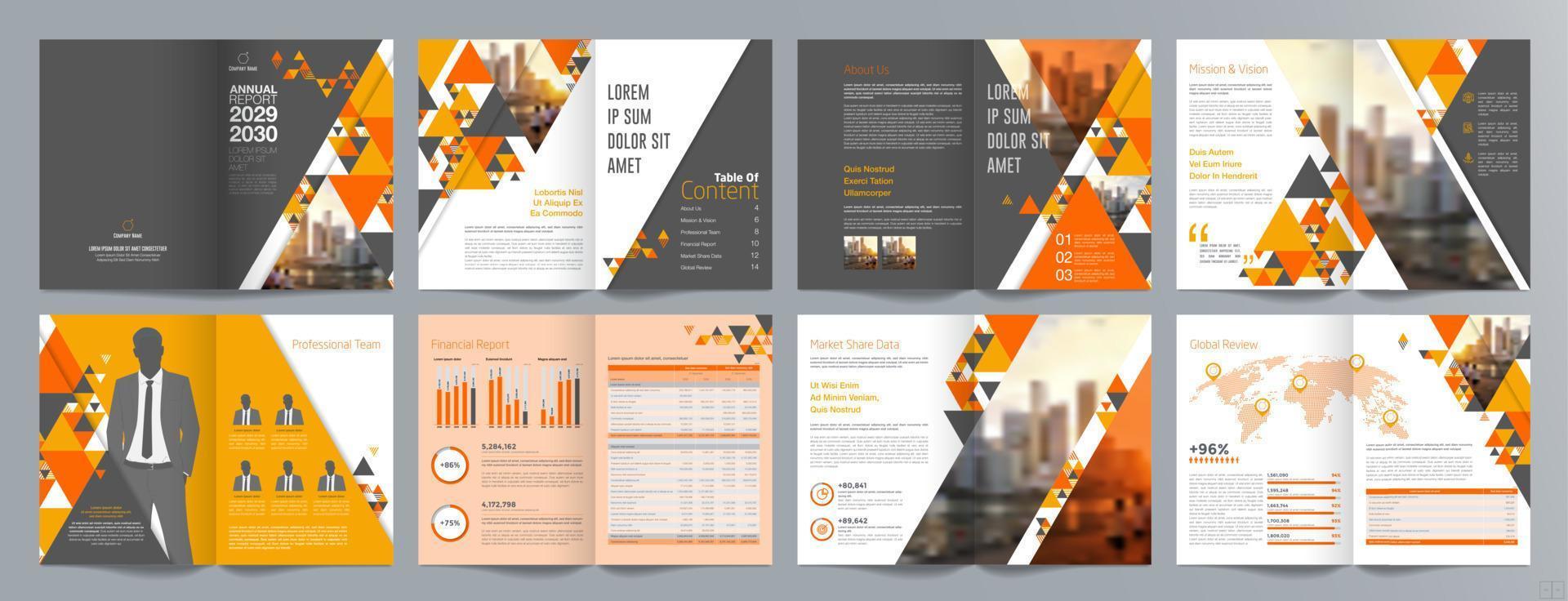 plantilla de folleto de guía de presentación de negocios corporativos, informe anual, plantilla de diseño de folleto de negocios geométrico plano minimalista de 16 páginas, tamaño a4. vector