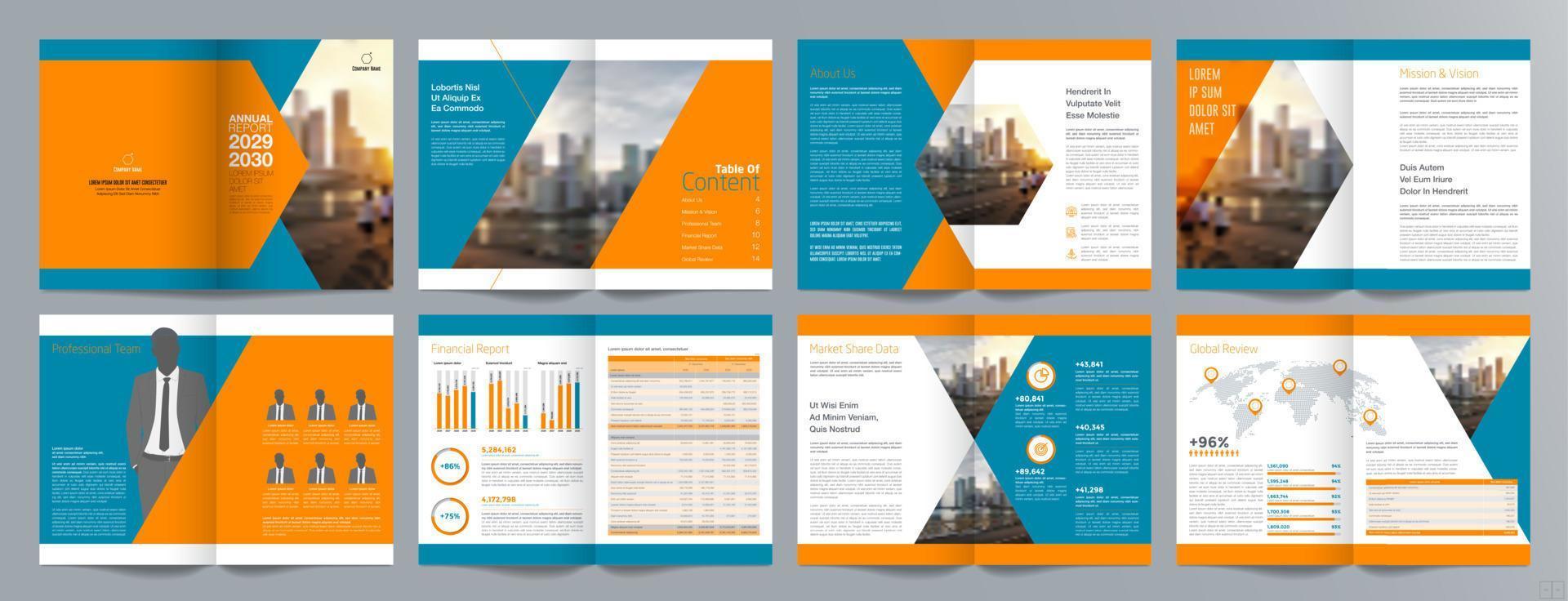 plantilla de folleto de guía de presentación de negocios corporativos, informe anual, plantilla de diseño de folleto de negocios geométrico plano minimalista de 16 páginas, tamaño a4. vector