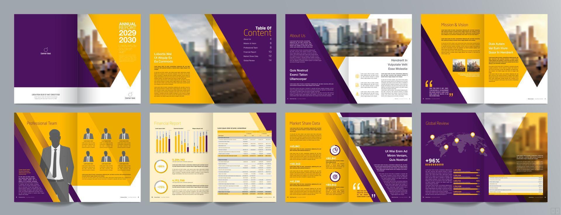 plantilla de folleto de guía de presentación de negocios corporativos, informe anual, plantilla de diseño de folleto de negocios geométrico plano minimalista de 16 páginas, tamaño a4. vector