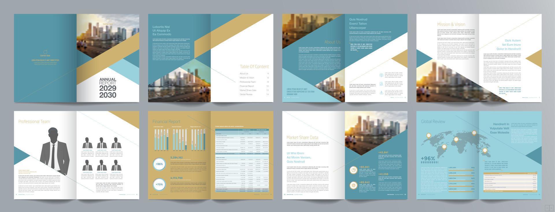 Corporate business presentation guide brochure template, Annual report, 16 page minimalist flat geometric business brochure design template, A4 size. vector