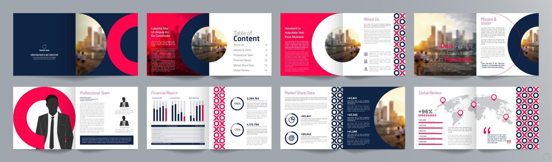 Corporate business presentation guide brochure template, Annual report, 16 page minimalist flat geometric business brochure design template, square size. vector