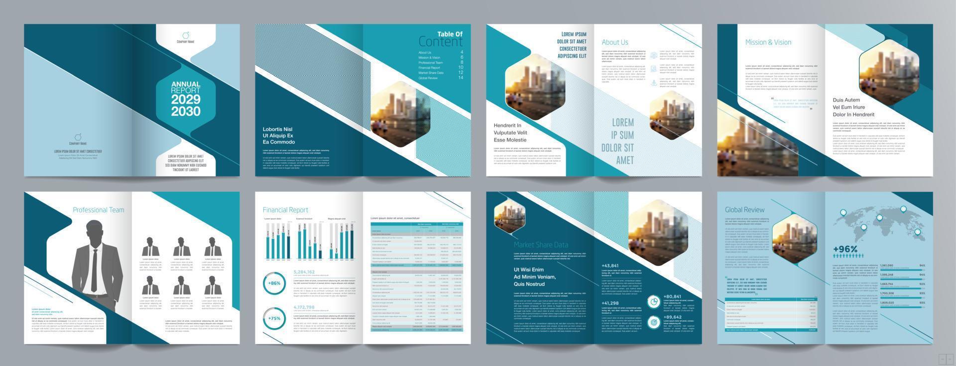 Corporate business presentation guide brochure template, Annual report, 16 page minimalist flat geometric business brochure design template, A4 size. vector