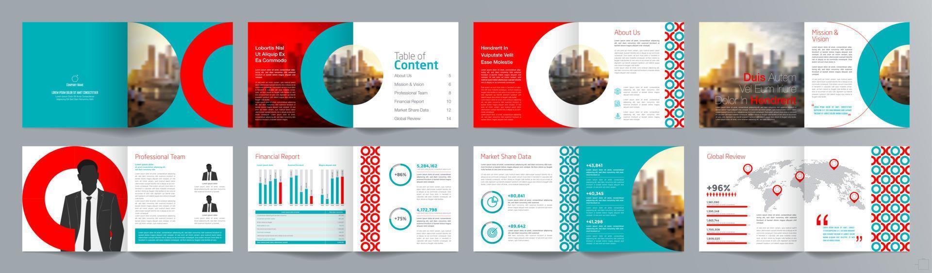 Corporate business presentation guide brochure template, Annual report, 16 page minimalist flat geometric business brochure design template, square size. vector