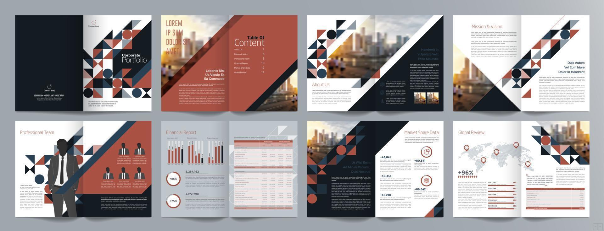 Corporate business presentation guide brochure template, Annual report, 16 page minimalist flat geometric business brochure design template, A4 size. vector