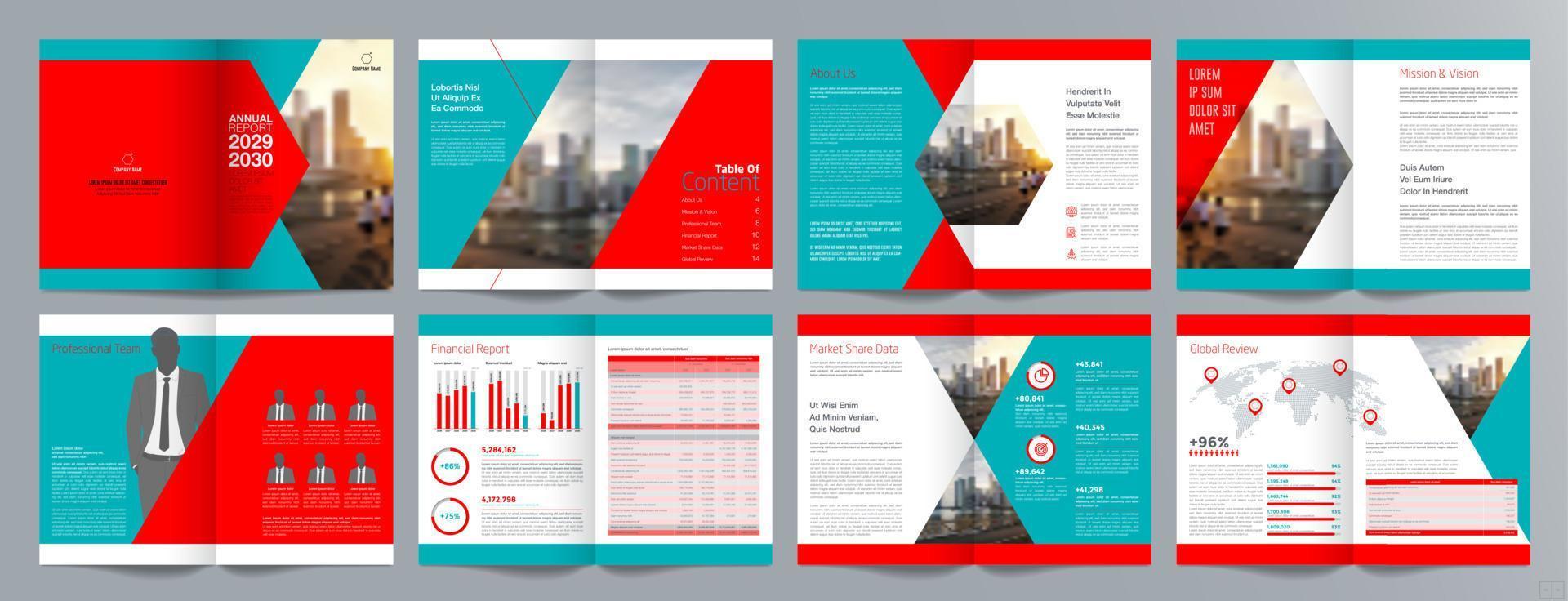 Corporate business presentation guide brochure template, Annual report, 16 page minimalist flat geometric business brochure design template, A4 size. vector