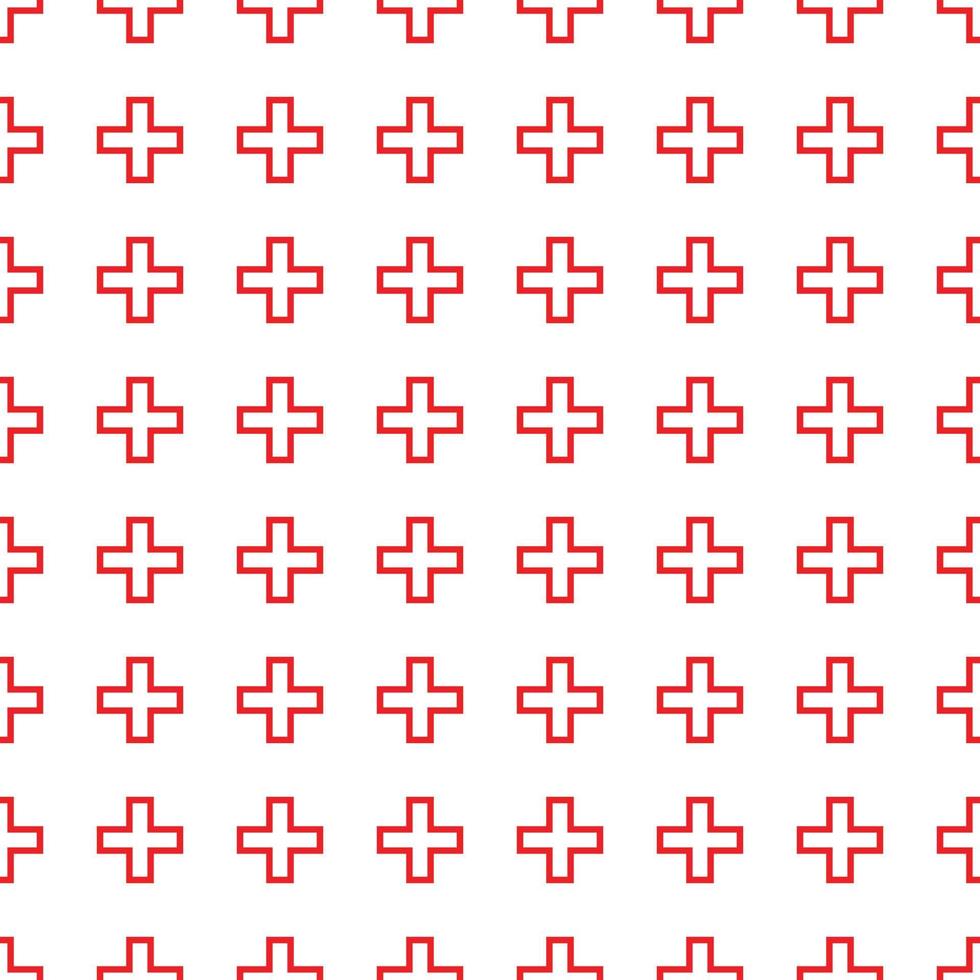 Abstract seamless pattern with red outline crosses on white background. Modern Swiss design in bauhaus style vector
