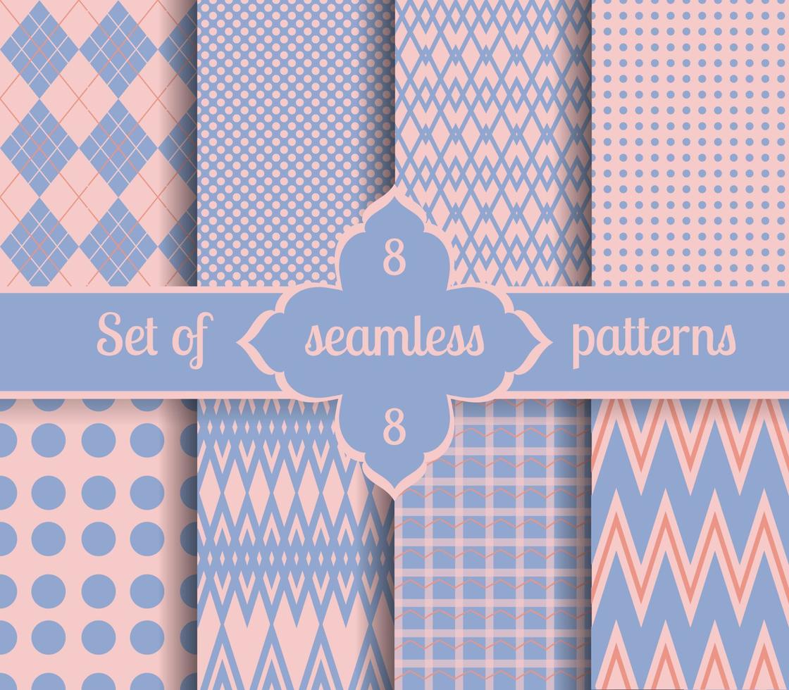 Set rose quartz and serenity geometric Patterns. 2016 colors of the year vector