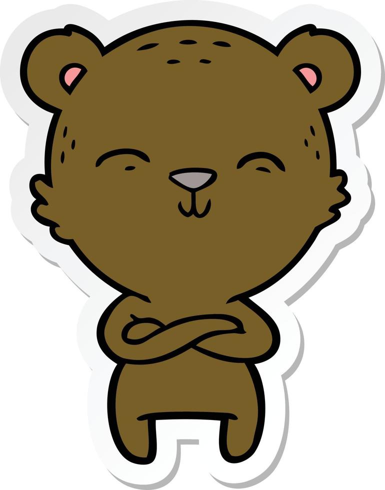 pegatina de un oso de dibujos animados feliz y confiado vector