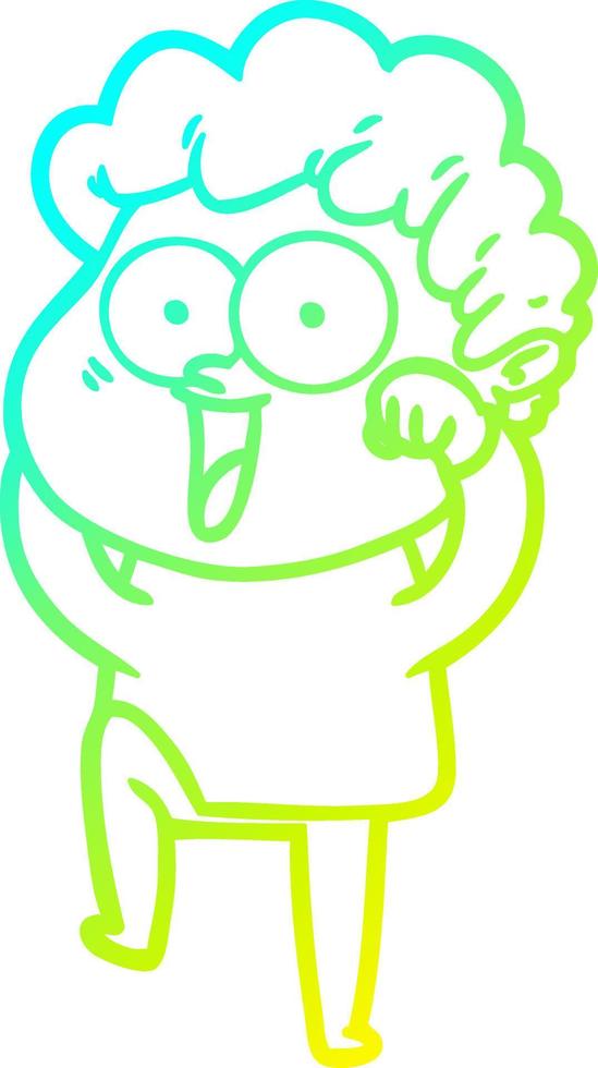 cold gradient line drawing cartoon happy man vector
