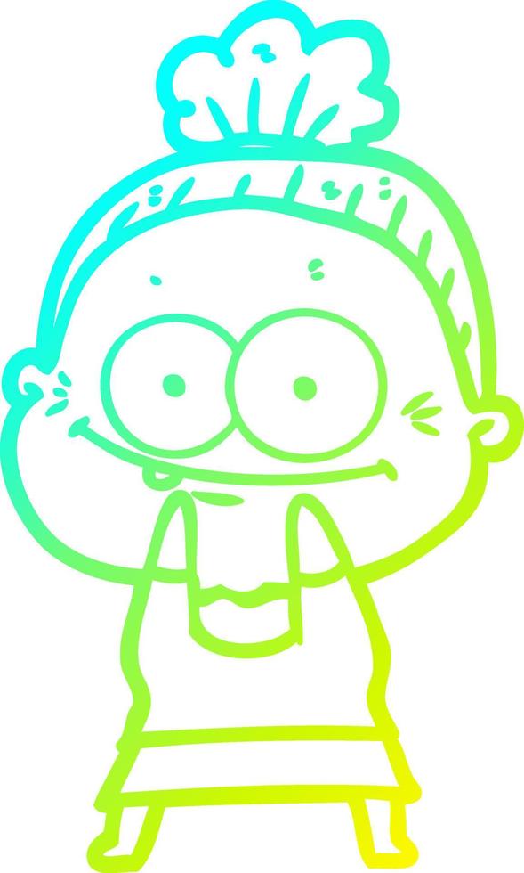 cold gradient line drawing cartoon happy old woman vector