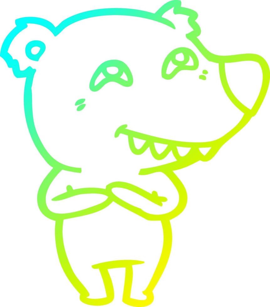 cold gradient line drawing cartoon bear showing teeth vector
