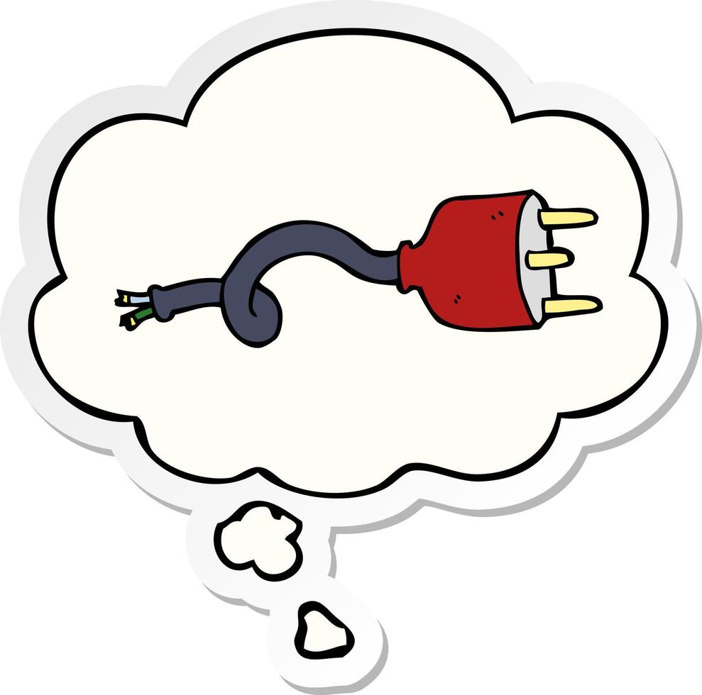 cartoon electrical plug and thought bubble as a printed sticker vector