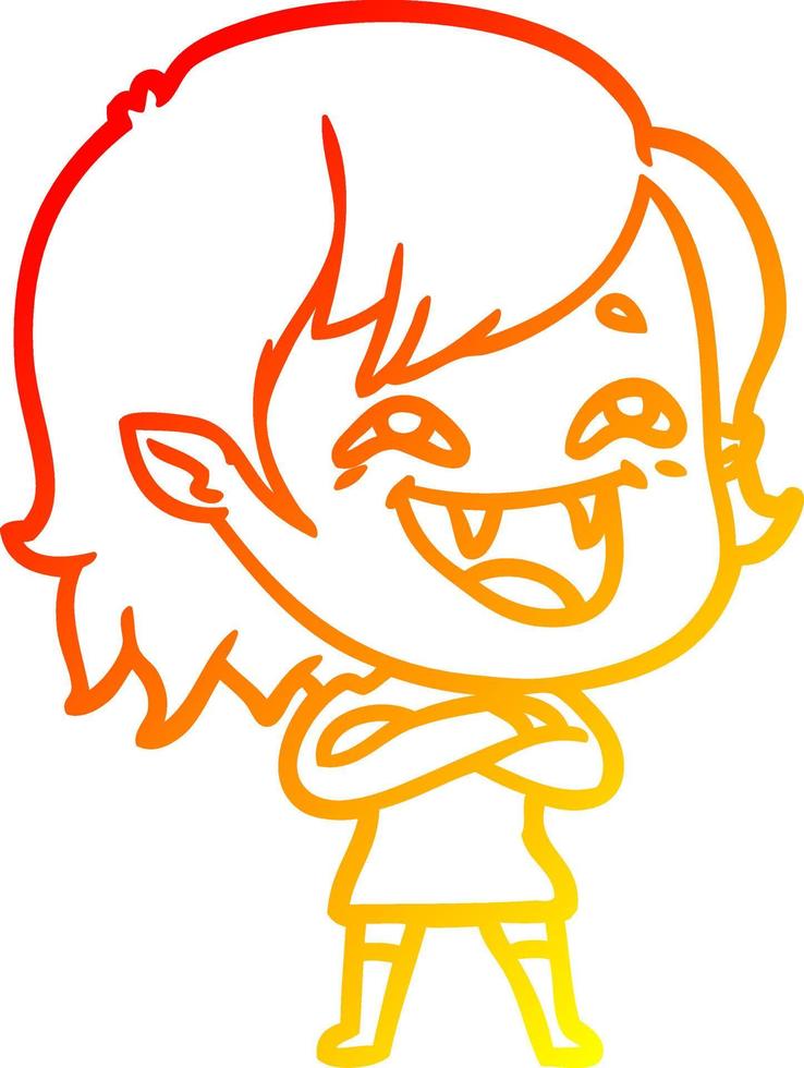 warm gradient line drawing cartoon laughing vampire girl vector