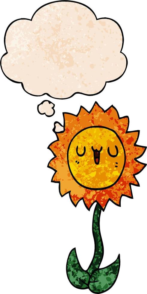 cartoon flower and thought bubble in grunge texture pattern style vector