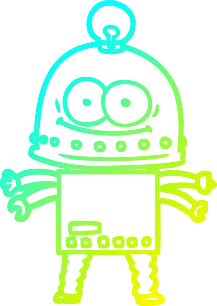 cold gradient line drawing happy carton robot with light bulb vector