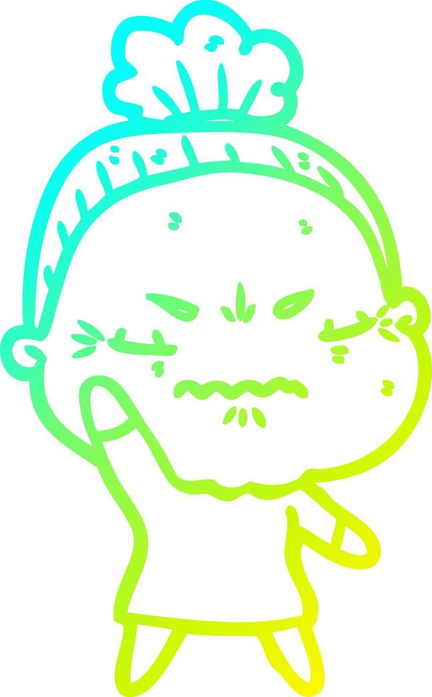 cold gradient line drawing cartoon annoyed old lady vector