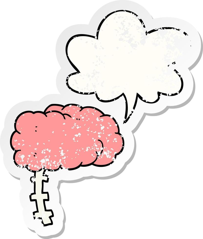 cartoon brain and speech bubble distressed sticker vector