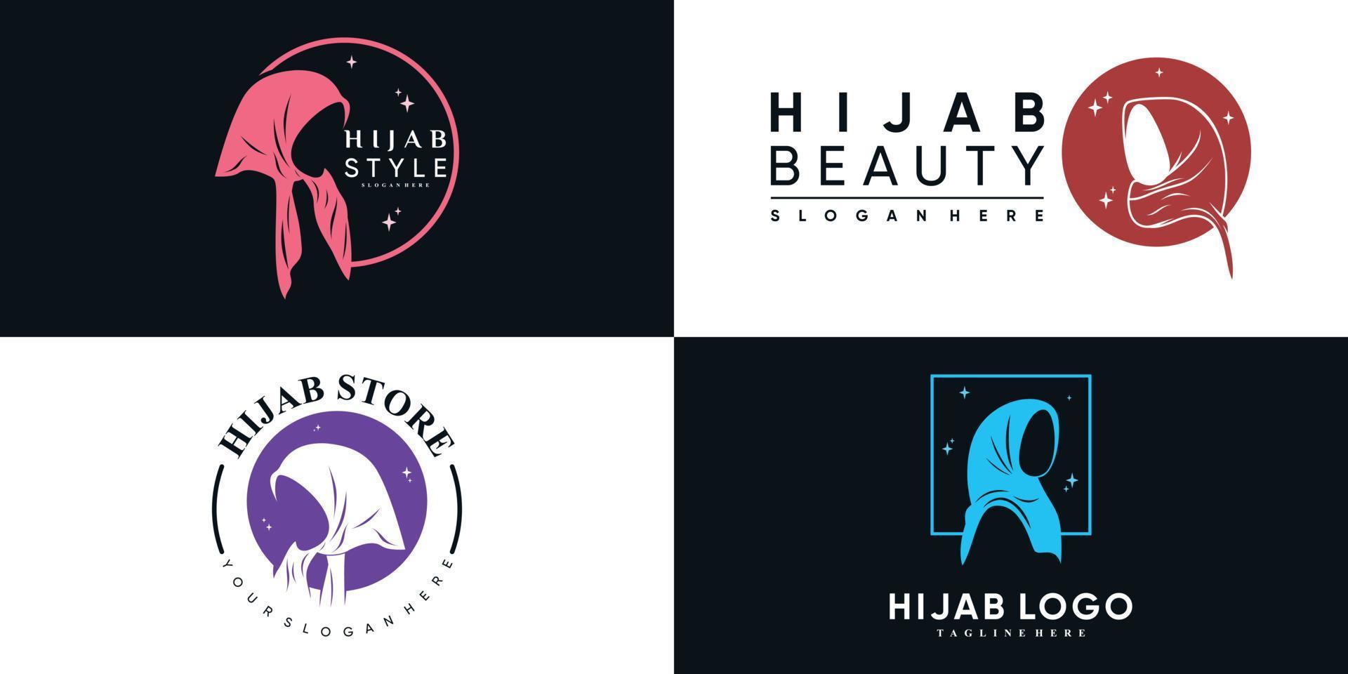Set of hijab for moslem fashion logo design with creative element Premium Vector