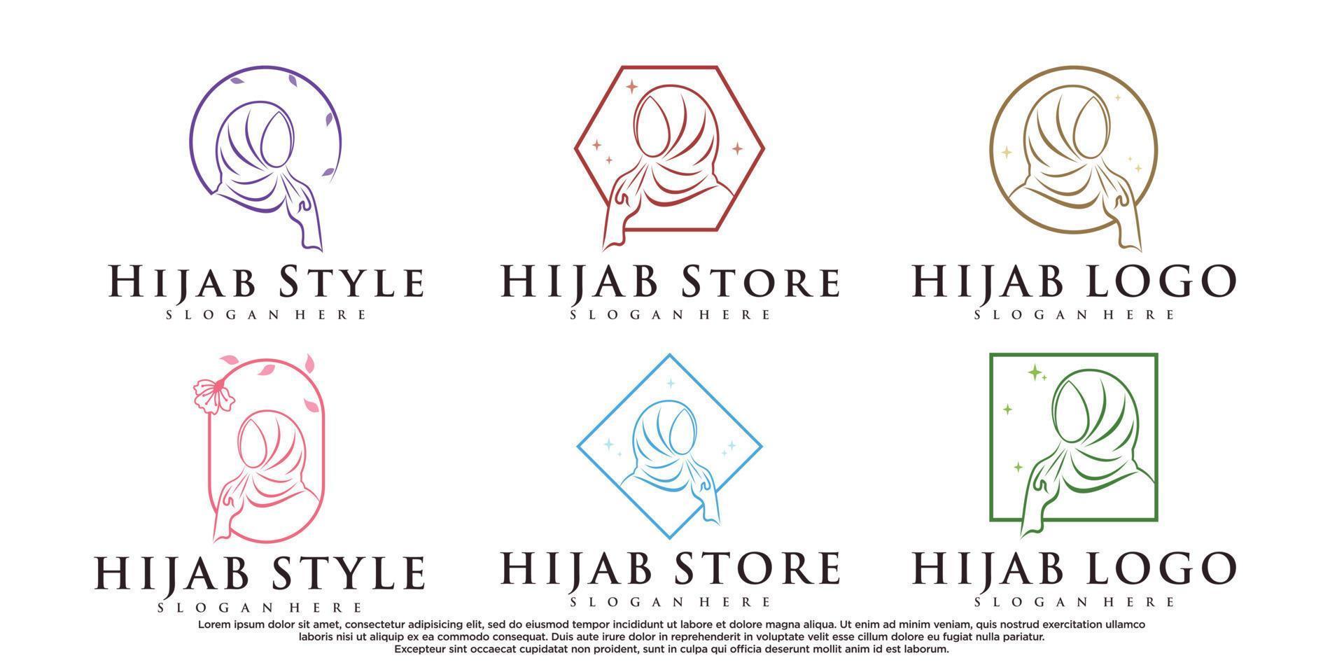 Set of hijab for moslem fashion logo design with creative element Premium Vector
