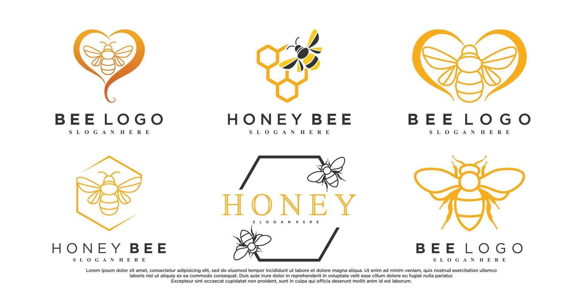 conjunto de diseño de logotipo de animales de abeja de miel con vector premium de elemento creativo