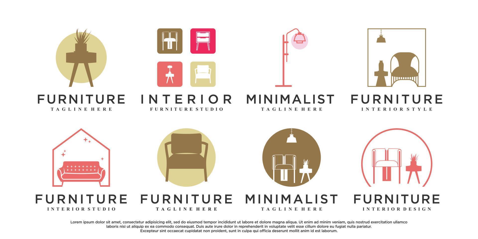 Furniture icon set logo design with creative modern concept Premium Vector