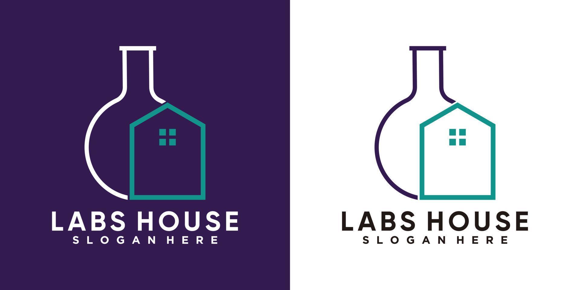 House and lab logo design with line art style vector
