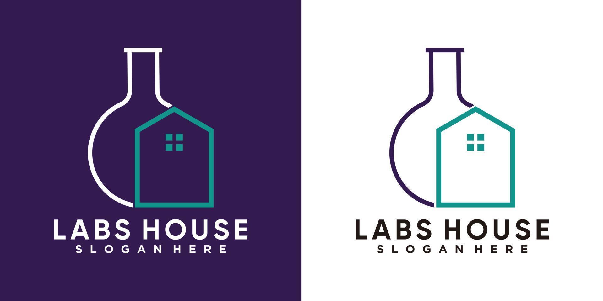 diseño de logotipo de casa y laboratorio con estilo de arte lineal vector