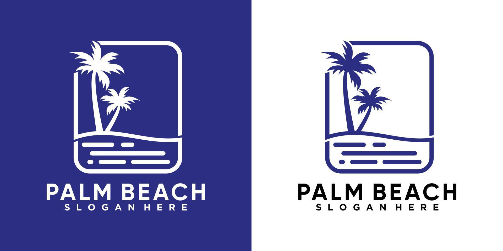 diseño de logotipo de palma y playa con estilo y concepto creativo vector