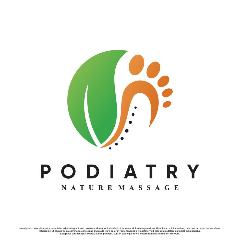 diseño de logotipo de podología para masajes y spa con vector premium de concepto elemental de hoja