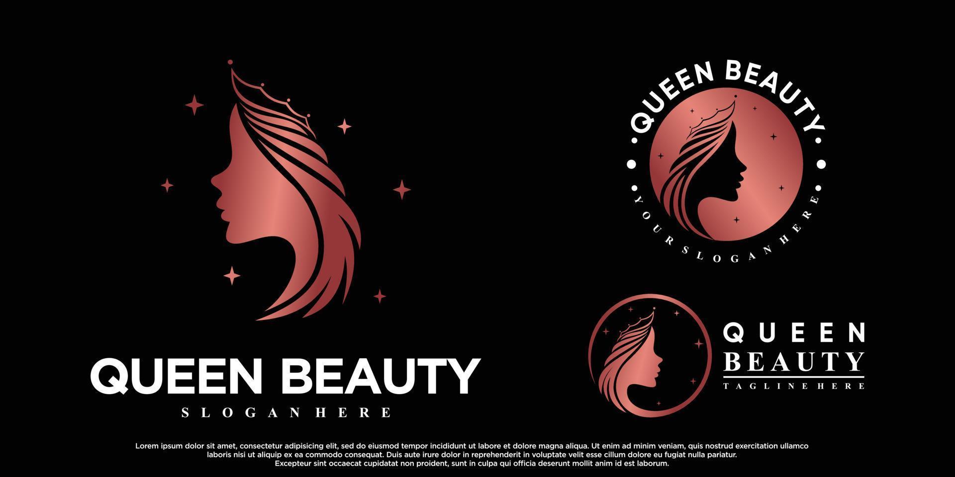 conjunto de diseño de logotipo de icono de reina de belleza para mujeres con concepto moderno vector premium