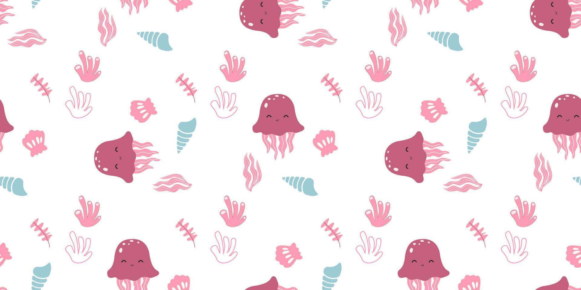 adorable y divertido patrón sin fisuras de la vida del océano vector