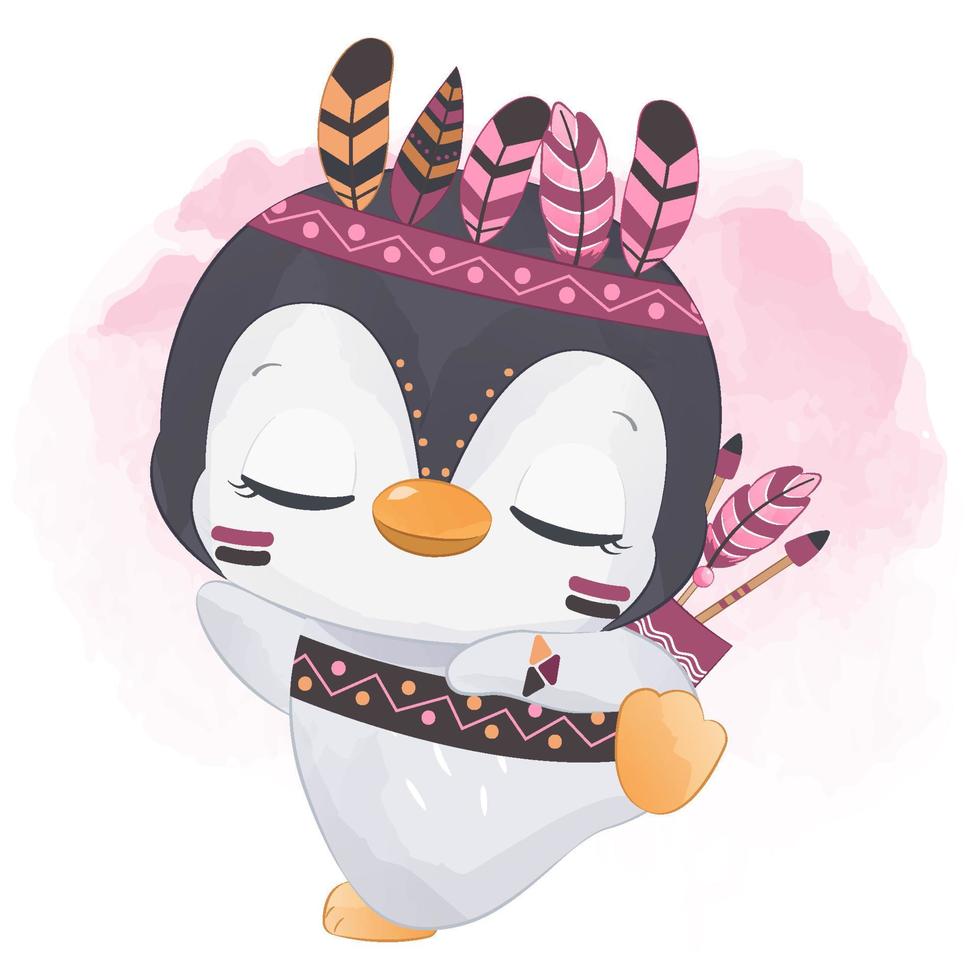 serie tribal lindo pequeño pingüino vector