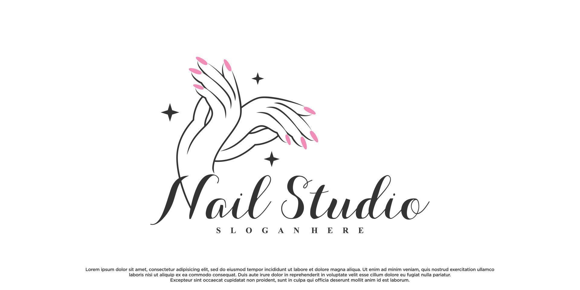 diseño de logotipo de esmalte de uñas o estudio de uñas para salón de belleza con vector premium de concepto único