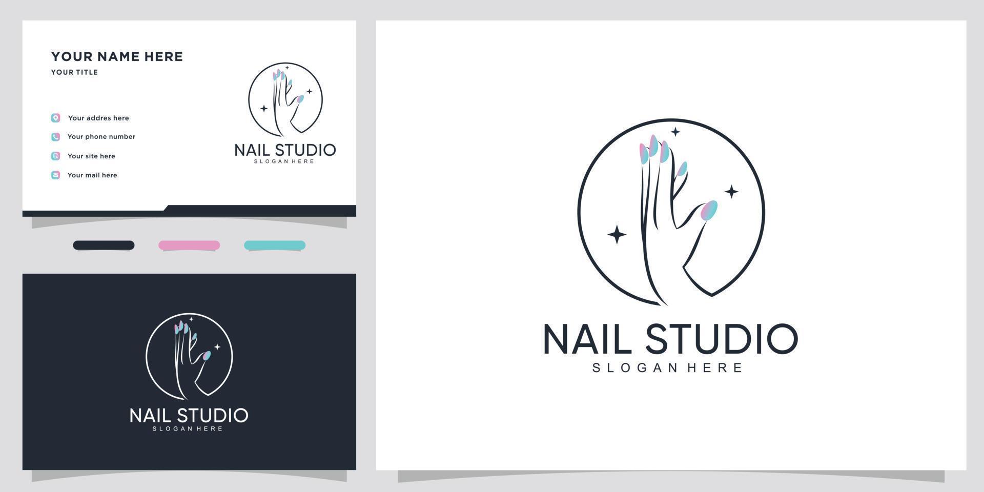 Nail studio logo design with creative concept and business card design Premium Vector
